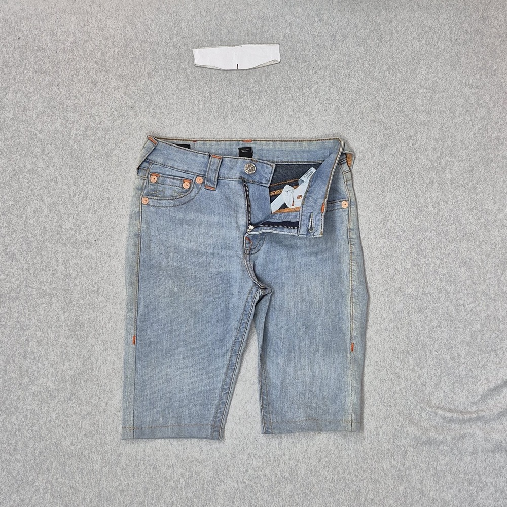 True Religion Women Jeans 27 Light Blue Denim Shorts Jennie Curvy Mid READ